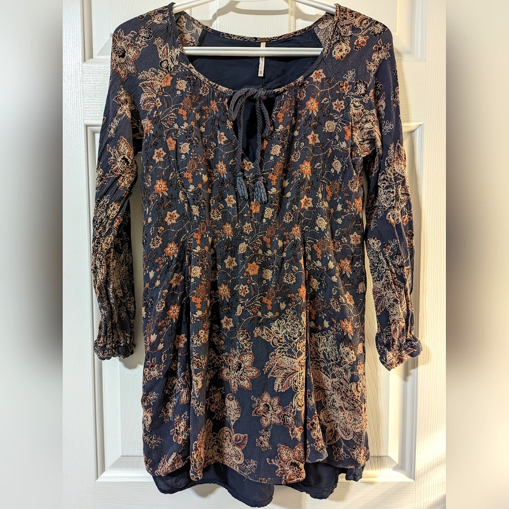 Free People Navy Floral Print Tunic Top